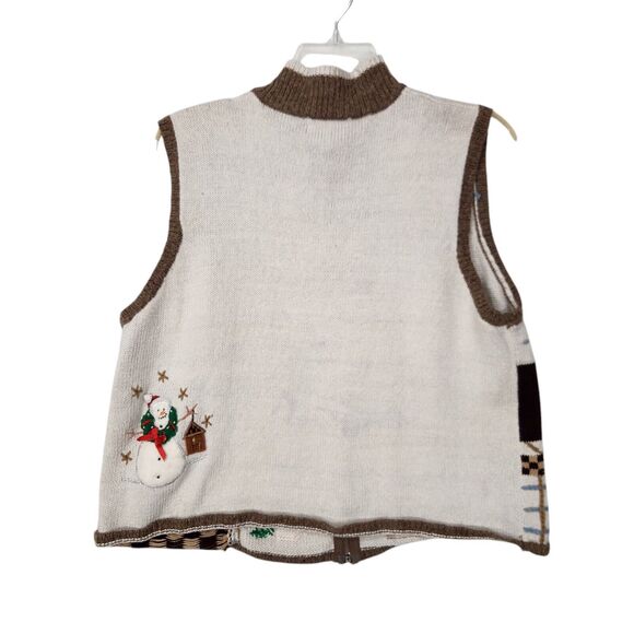 VTG 90s WOMENS SNOWMAN UGLY CHRISTMAS VEST COTTAGE CORE WOOL COTTON BLEND P XL - Picture 3 of 9